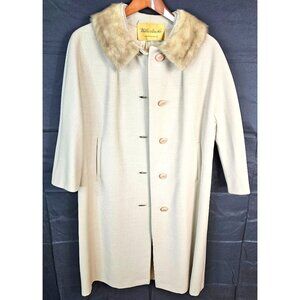 Vintage 1950s-60s MillerBresce By Fenway Beige Cashmere A-Line Coat With Fur Col